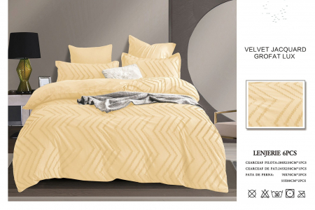 Cearceaf normal - Lenjerie De Pat Din Finet Imprimeu Gofrat- Galben Deschis