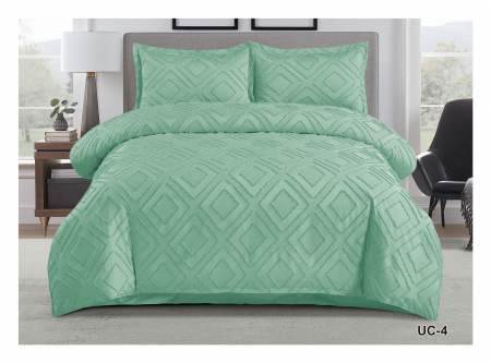 Bumbac Tip Finet - Lenjerie De Pat Din Finet Imprimeu Gofrat - Verde Jad Romb