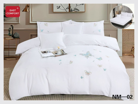 Cearceaf cu elastic - Lenjerie De Pat Din Finet Premium Cu Broderie Si Elastic - Alb Cu Fluturasi