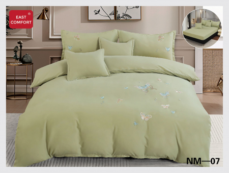 LENJERII DE PAT - Lenjerie De Pat Din Finet Premium Cu Broderie Si Elastic - Verde Menta Cu Fluturasi
