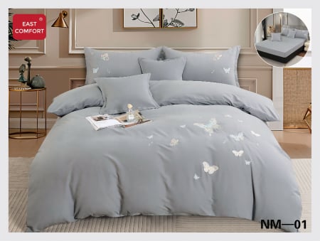 LENJERII DE PAT - Lenjerie De Pat Din Finet Premium Cu Broderie Si Elastic - Gri Cu Fluturasi