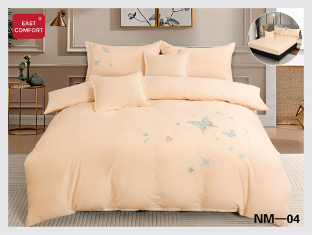 LENJERII DE PAT - Lenjerie De Pat Din Finet Premium Cu Broderie Si Elastic - Roz Somon Cu Fluturasi
