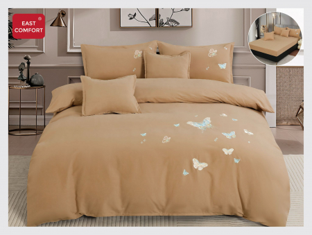 LENJERII DE PAT - Lenjerie De Pat Din Finet Premium Cu Broderie Si Elastic - Bej Cu Fluturasi