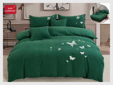 LENJERII DE PAT - Lenjerie De Pat Din Finet Premium Cu Broderie Si Elastic - Verde Cu Fluturasi