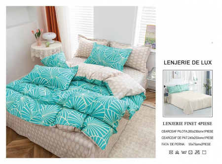 Cearceaf normal - Lenjerie De Pat Din Finet Satinat - Turquoise Abstract