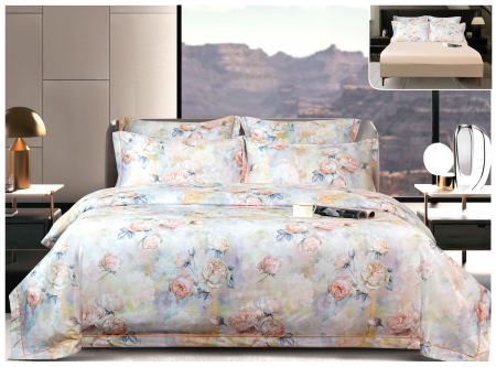 Lenjerii Satin Premium - Lenjerie De Pat Din Satin Cu Elastic Premium - Trandafiri In Acuarela