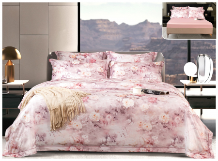 Lenjerii Satin Premium - Lenjerie De Pat Din Satin Cu Elastic Premium - Trandafiri Pastel