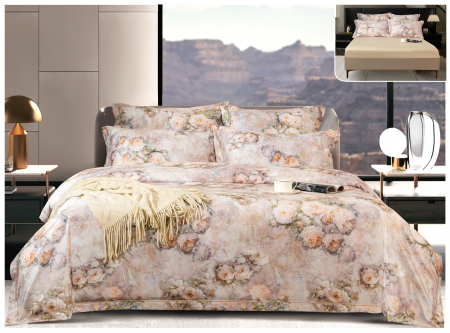 Lenjerii Satin Premium - Lenjerie De Pat Din Satin Cu Elastic Premium - Trandafiri Albi Pictati