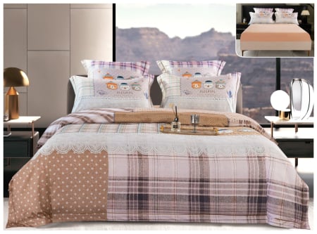 Lenjerii Satin Premium - Lenjerie De Pat Din Satin Gros Cu Elastic La Cutie - Roz Somon Cu Ursuleti