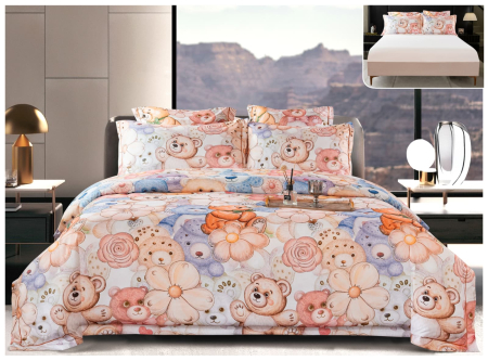 Lenjerii Satin Premium - Lenjerie De Pat Din Satin Gros Cu Elastic La Cutie - Ursuleti Colorati