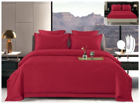 Lenjerii Satin Premium - Lenjerie De Pat Din Satin Gros Cu Elastic UNI La Cutie - Rosu