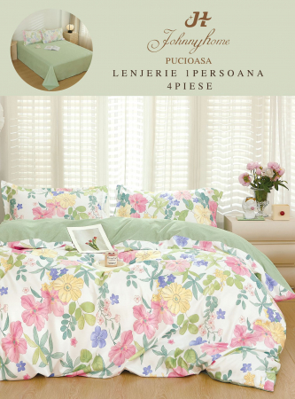 Lenjerii Bumbac Tip Finet - 1 Persoana - Lenjerie De Pat Finet 1 Persoana - Flori Colorate