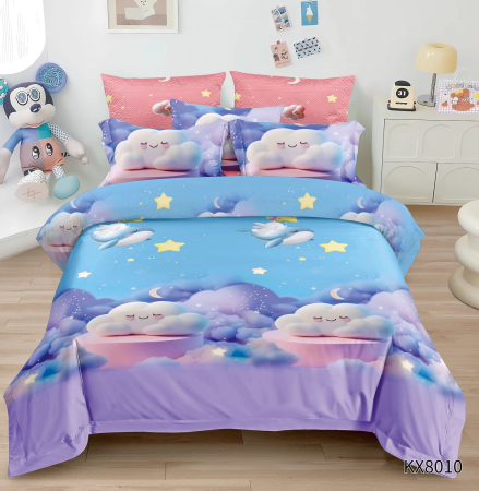 Lenjerii Pentru Copii - 1 persoana - Lenjerie De Pat Finet 1 Persoana Imprimeu Animat - Norisori Si Stelute