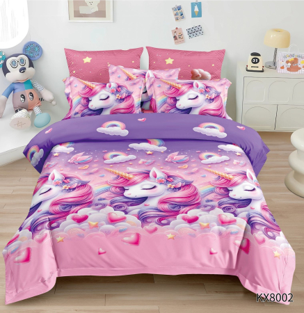 Lenjerii Pentru Copii - 1 persoana - Lenjerie De Pat Finet 1 Persoana Imprimeu Animat - Unicorn Si Inimioare
