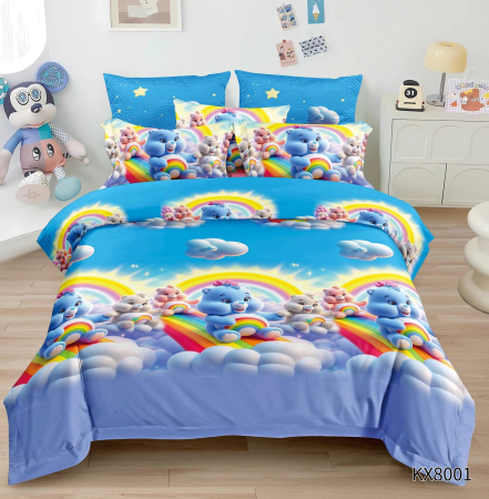 Lenjerii Pentru Copii - 1 persoana - Lenjerie De Pat Finet 1 Persoana Imprimeu Animat - Ursuleti Pe Norisori Si Curcubeu