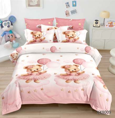 Lenjerii Pentru Copii - 1 persoana - Lenjerie De Pat Finet 1 Persoana Imprimeu Animat - Ursuletul Cu Rochita Roz