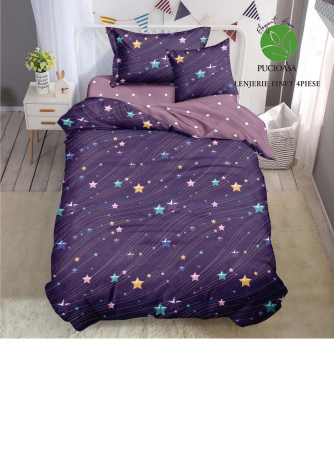 Lenjerie De Pat Finet 1 Persoana - Mov Cu Stele [1]