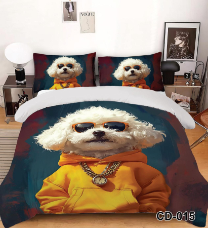 Cearceaf normal 4 piese - Lenjerie De Pat Finet 4 Piese 5D 1 Persoana - Catel Cu Ochelari De Soare