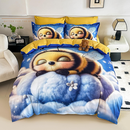 Cearceaf cu elastic 4 piese - Lenjerie De Pat Finet 4 Piese Cu Elastic 5D 1 Persoana - Albinuta Somnoroasa