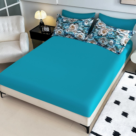 Lenjerie De Pat Finet 4 Piese Cu Elastic 5D 1 Persoana - Flori De Azur [1]