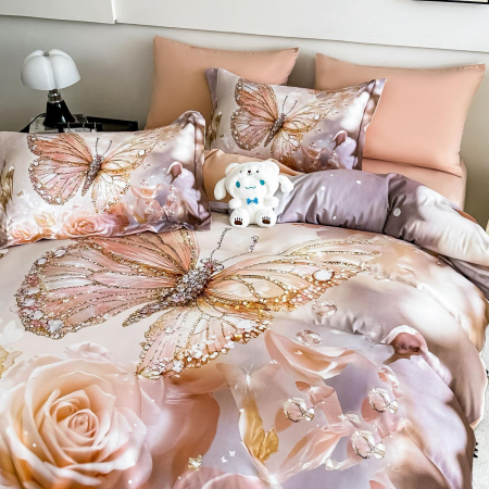 Lenjerie De Pat Finet 4 Piese Cu Elastic 5D 1 Persoana - Fluturi Stralucitori [3]