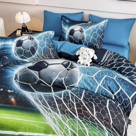 Lenjerie De Pat Finet 4 Piese Cu Elastic 5D 1 Persoana - Minge De Fotbal La Poarta [3]