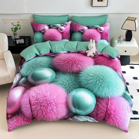 Cearceaf cu elastic 4 piese - Lenjerie De Pat Finet 4 Piese Cu Elastic 5D 1 Persoana - Sfere Pufoase