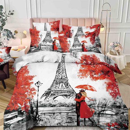 Cearceaf cu elastic 4 piese - Lenjerie De Pat Finet 4 Piese Cu Elastic 5D 1 Persoana - Toamna La Paris