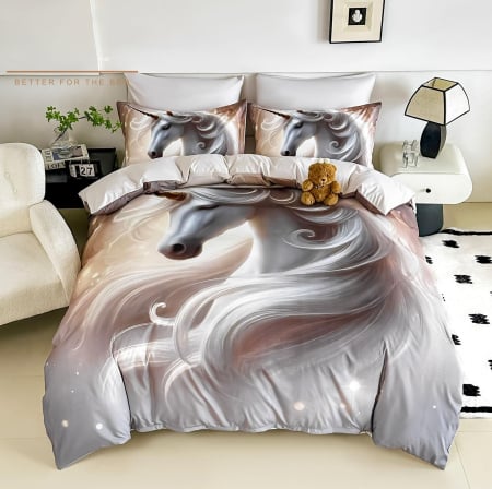 Cearceaf cu elastic 4 piese - Lenjerie De Pat Finet 4 Piese Cu Elastic 5D 1 Persoana - Unicornul Elegant