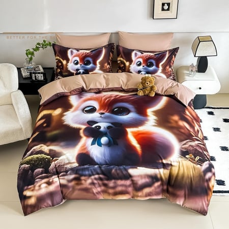 Cearceaf cu elastic 4 piese - Lenjerie De Pat Finet 4 Piese Cu Elastic 5D 1 Persoana - Vulpita Dragalasa