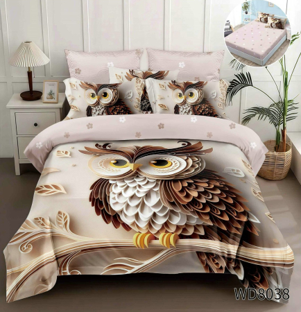 Cearceaf cu elastic 4 piese - Lenjerie De Pat Finet 4 Piese Cu Elastic 5D In Relief - Bufnita Origami