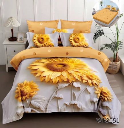 Cearceaf cu elastic 4 piese - Lenjerie De Pat Finet 4 Piese Cu Elastic 5D In Relief - Floarea Soarelui