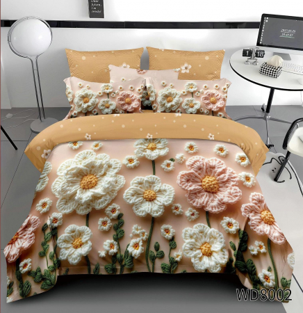 Bumbac Tip Finet 5D In Relief - Lenjerie De Pat Finet 4 Piese Cu Elastic 5D In Relief - Floricele Artizanale