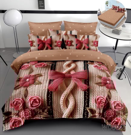 Cearceaf cu elastic 4 piese - Lenjerie De Pat Finet 4 Piese Cu Elastic 5D In Relief - Fundite Si Flori Crosetate