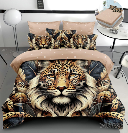 Cearceaf cu elastic 4 piese - Lenjerie De Pat Finet 4 Piese Cu Elastic 5D In Relief - Ghepardul