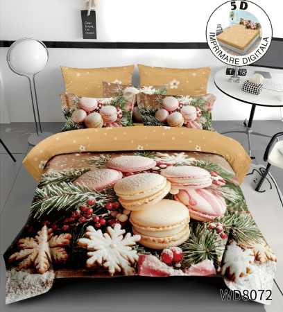 Cearceaf cu elastic 4 piese - Lenjerie De Pat Finet 4 Piese Cu Elastic 5D In Relief - Macarons Gustul Copilariei