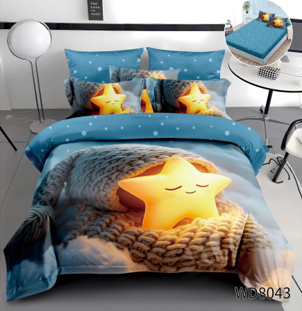 Cearceaf cu elastic 4 piese - Lenjerie De Pat Finet 4 Piese Cu Elastic 5D In Relief - Steluta Luminoasa