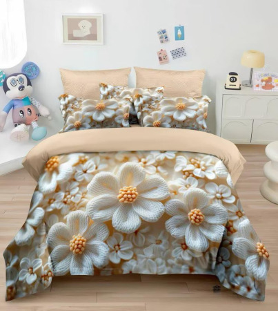 Cearceaf normal 6 piese - Lenjerie De Pat Finet 6 Piese 5D - Flori Crem Crosetate