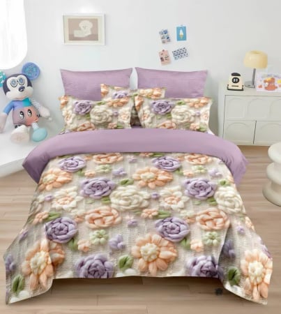 Cearceaf normal 6 piese - Lenjerie De Pat Finet 6 Piese 5D - Flori De Lana In Pasteluri