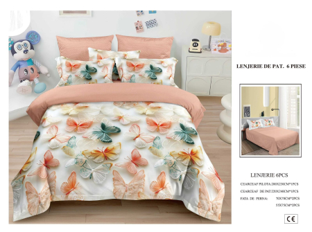 Cearceaf normal 6 piese - Lenjerie De Pat Finet 6 Piese 5D - Fluturasi Colorati