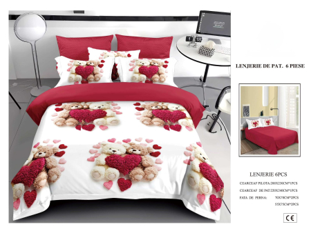 Cearceaf normal 6 piese - Lenjerie De Pat Finet 6 Piese 5D - Ursuleti Si Inimioare