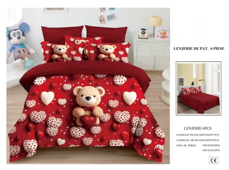 Cearceaf normal 6 piese - Lenjerie De Pat Finet 6 Piese 5D - Ursuletul Dragastos