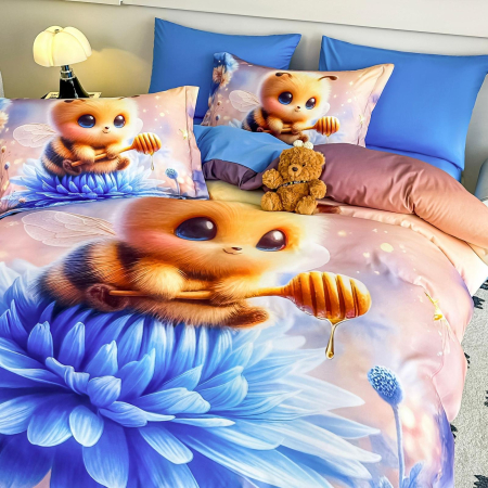 Lenjerie De Pat Finet 6 Piese Cu Elastic 5D - Albinuta Pe Floare [3]