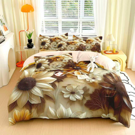 Cearceaf cu elastic 6 piese - Lenjerie de Pat Finet 6 Piese cu Elastic 5D - Floarea Soarelui