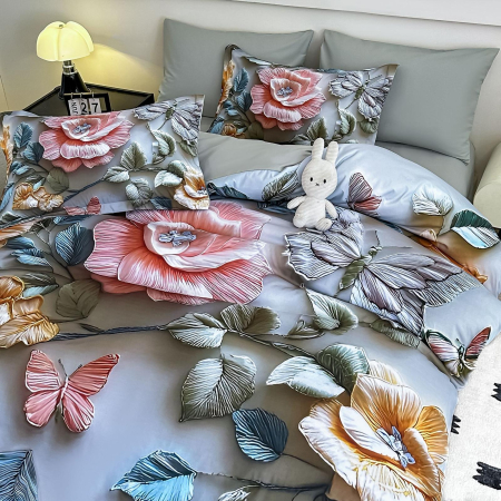 Lenjerie De Pat Finet 6 Piese Cu Elastic 5D - Flori Creponate [2]