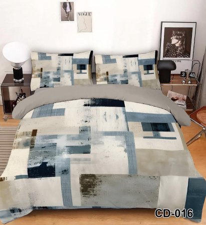 Bumbac Tip Finet 5D In Relief - Lenjerie De Pat Finet 4 Piese Cu Elastic 5D - Grej Abstract