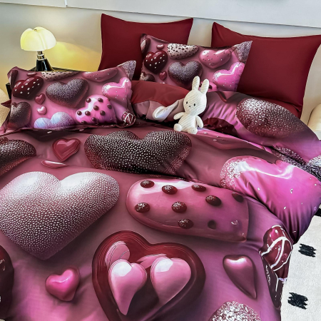 Lenjerie De Pat Finet 6 Piese Cu Elastic 5D - Inimioare Glazurate [2]