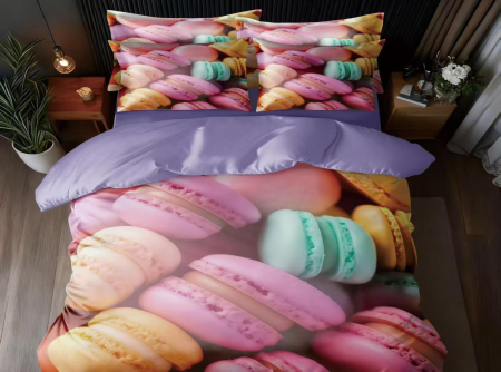 Cearceaf cu elastic 6 piese - Lenjerie de Pat Finet 6 Piese cu Elastic 5D - Lila Cu Macarons