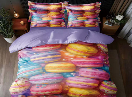 Cearceaf cu elastic 6 piese - Lenjerie de Pat Finet 6 Piese cu Elastic 5D - Macarons Multicolor