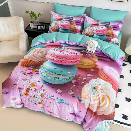 Cearceaf cu elastic 6 piese - Lenjerie De Pat Finet 6 Piese Cu Elastic 5D - Macarons Si Briose